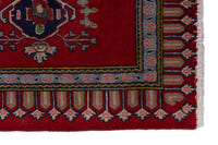 Persian Kashan accent rug in deep red and navy, view 5 of 9