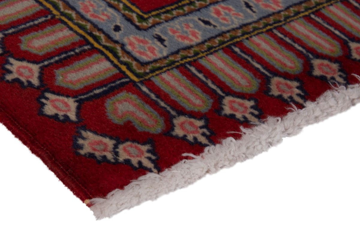 Persian Kashan accent rug in deep red and navy, view 6 of 9