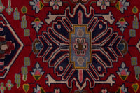 Persian Kashan accent rug in deep red and navy, view 7 of 9