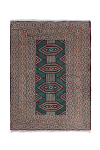 Persian Baluch accent rug in teal and greige, view 2 of 9