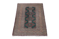 Persian Baluch accent rug in teal and greige, view 3 of 9