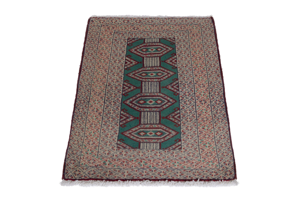 Persian Baluch accent rug in teal and greige, view 4 of 9