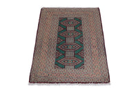 Persian Baluch accent rug in teal and greige, view 4 of 9