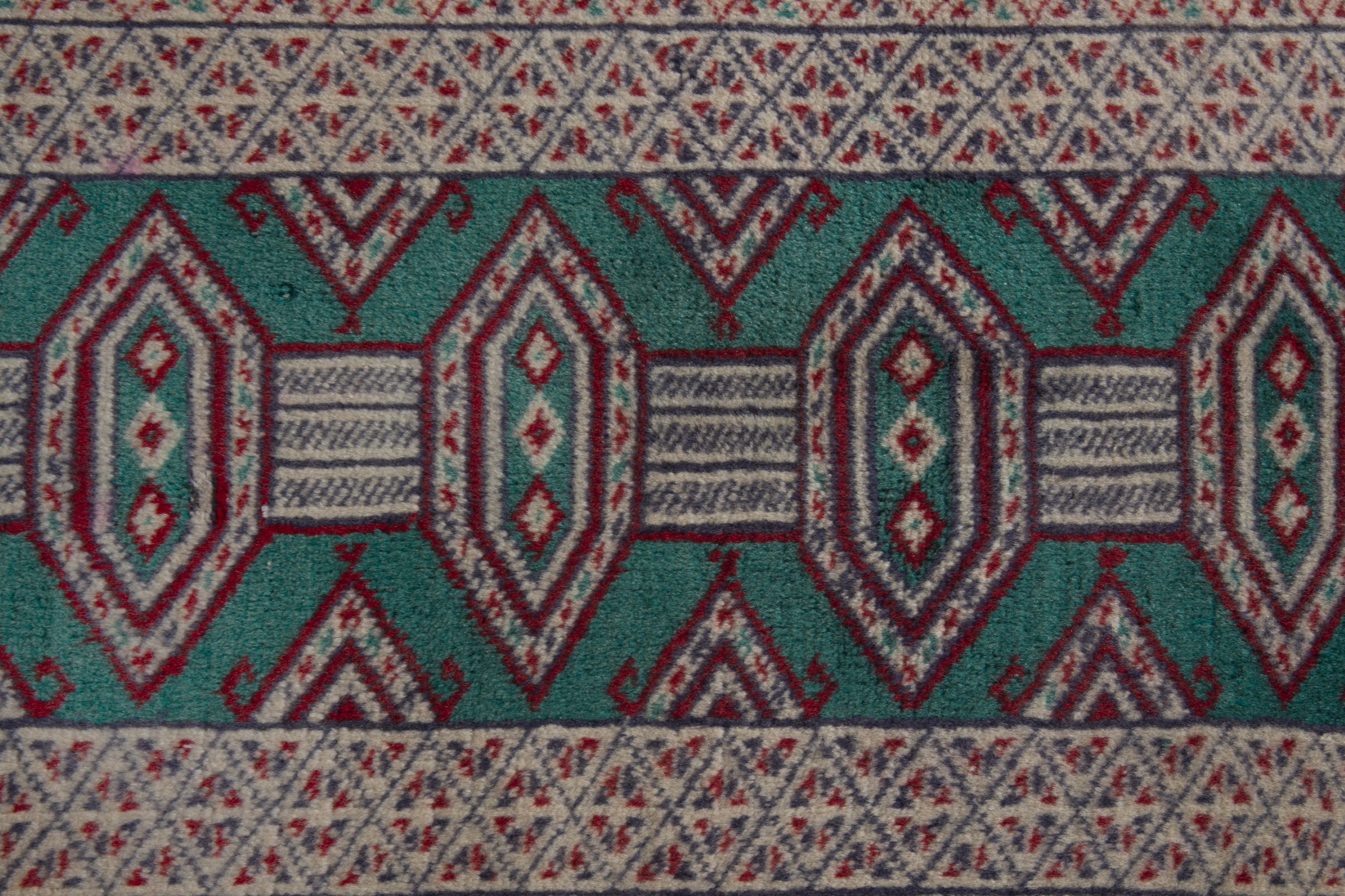Persian Baluch accent rug in teal and greige, view 7 of 8