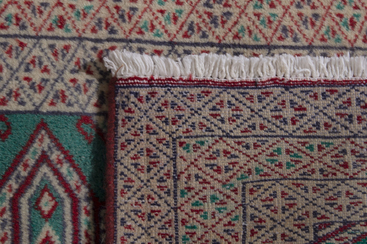 Persian Baluch accent rug in teal and greige, view 9 of 9