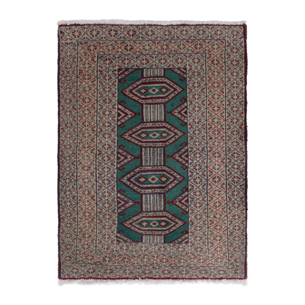 Persian Baluch accent rug in teal and greige, 2'1" x 2'11"