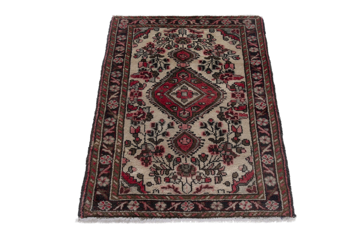 Persian Hamadan accent rug in cream and black, view 3 of 9