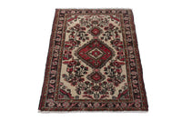 Persian Hamadan accent rug in cream and black, view 4 of 9