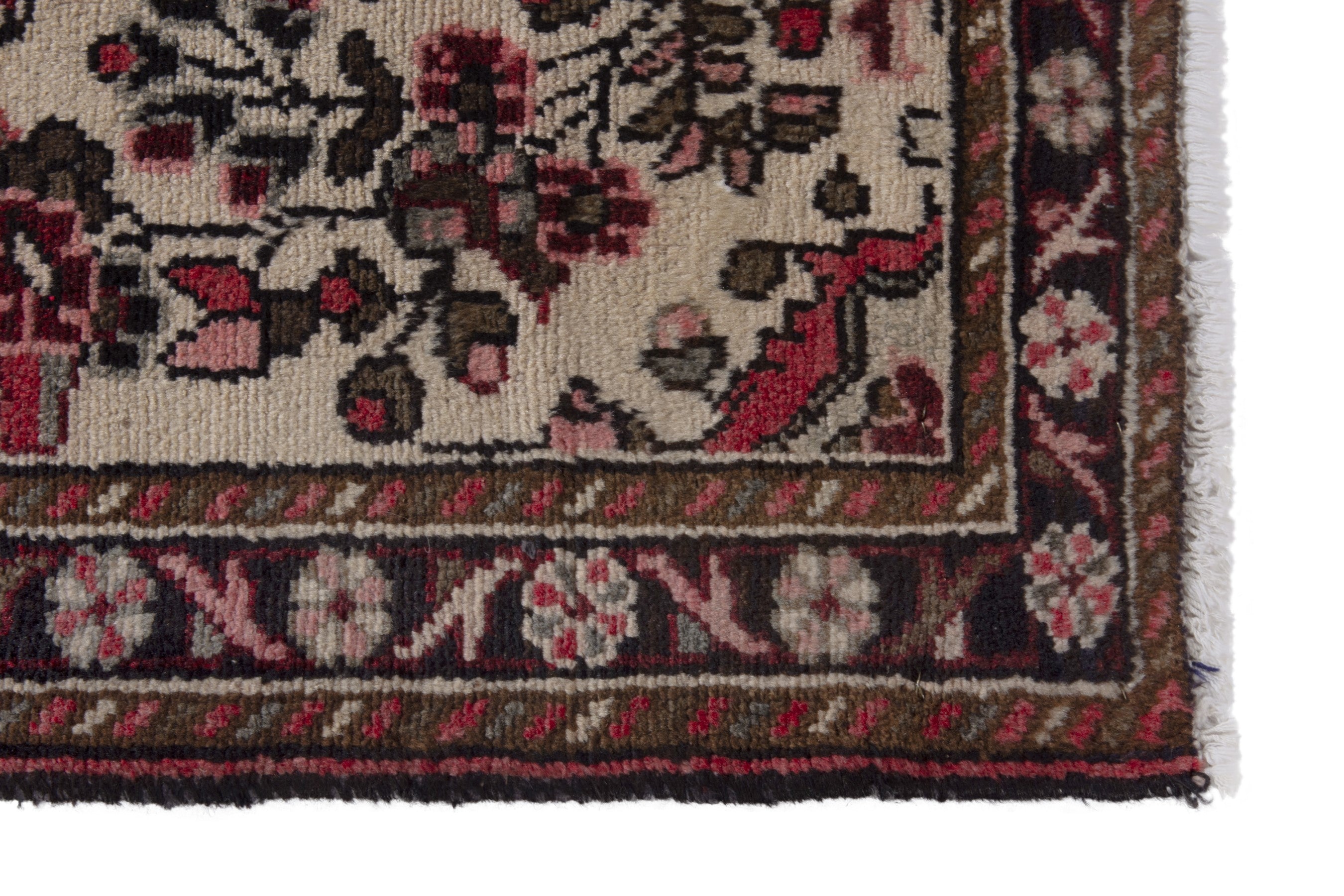 Persian Hamedan accent rug in cream and black, view 5 of 8