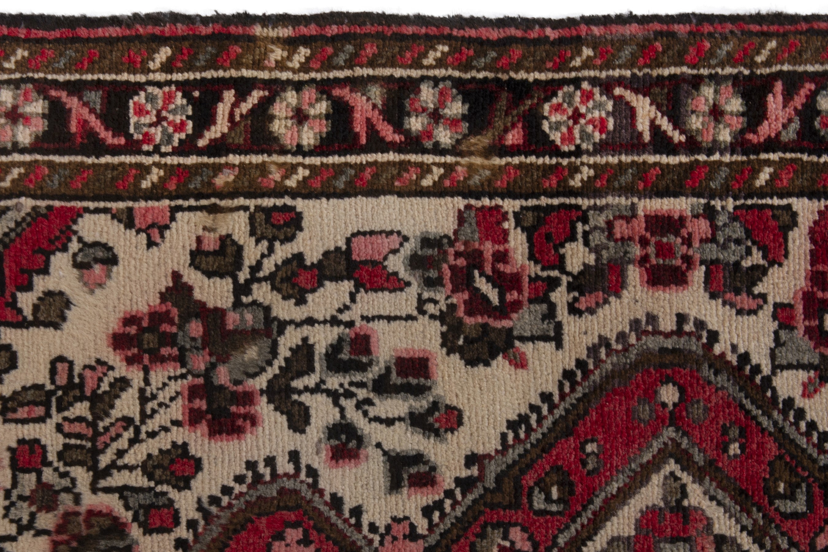 Persian Hamedan accent rug in cream and black, view 6 of 8