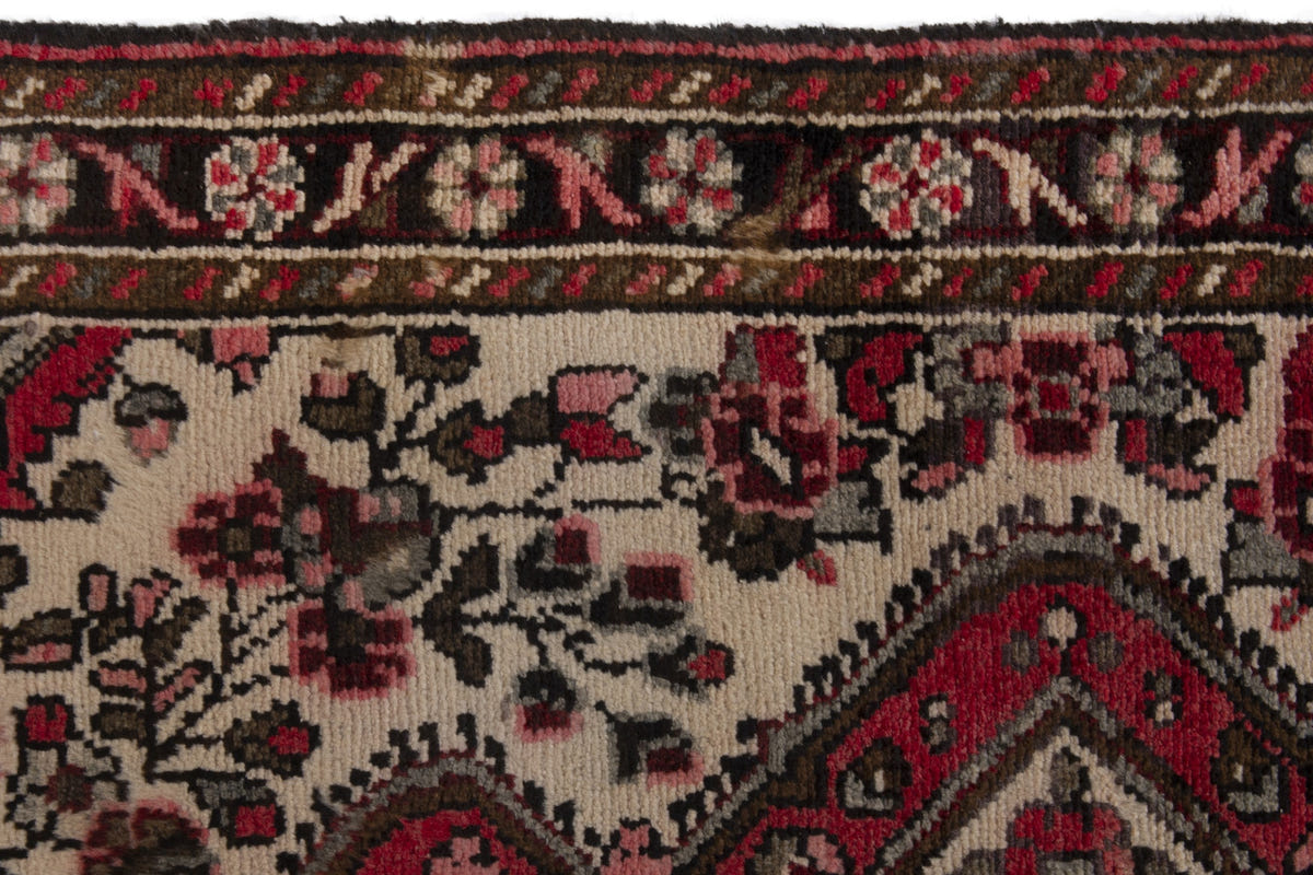 Persian Hamadan accent rug in cream and black, view 8 of 9