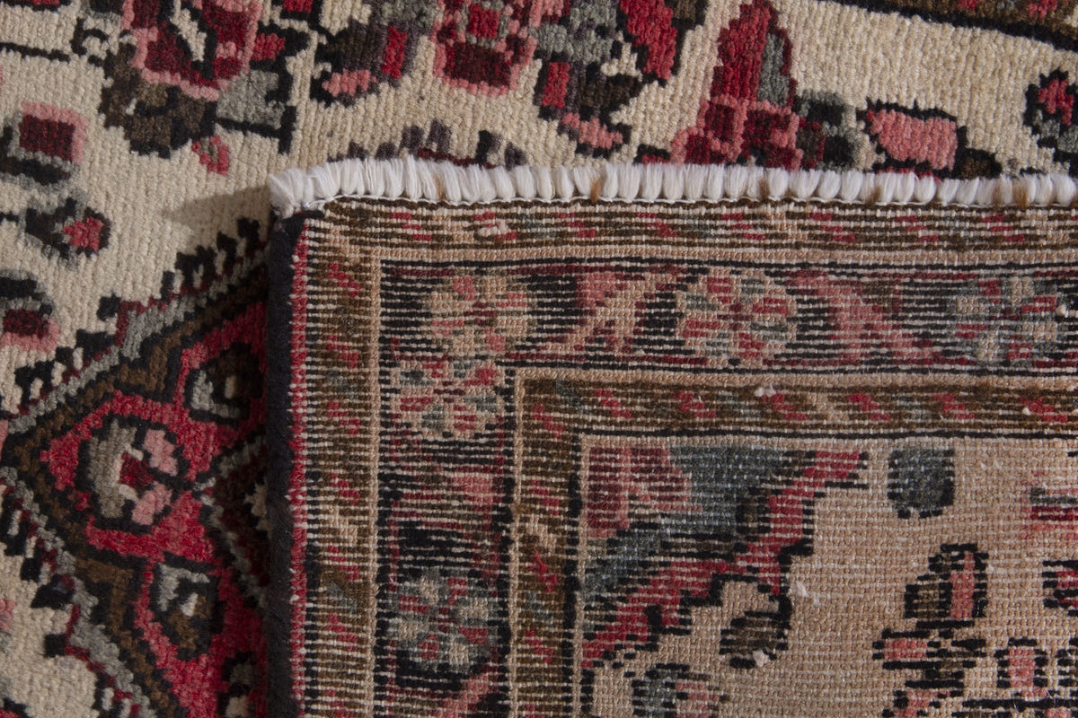 Persian Hamadan accent rug in cream and black, view 9 of 9