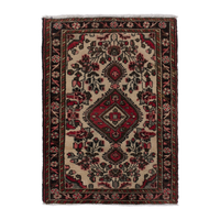 Persian Hamadan accent rug in cream and black, 2'2" x 3'4"