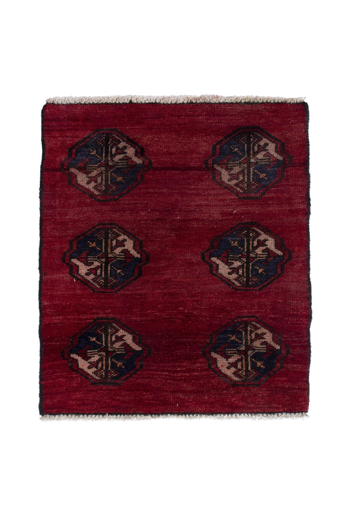 Persian Baluch accent rug in burgundy and navy, view 2 of 9