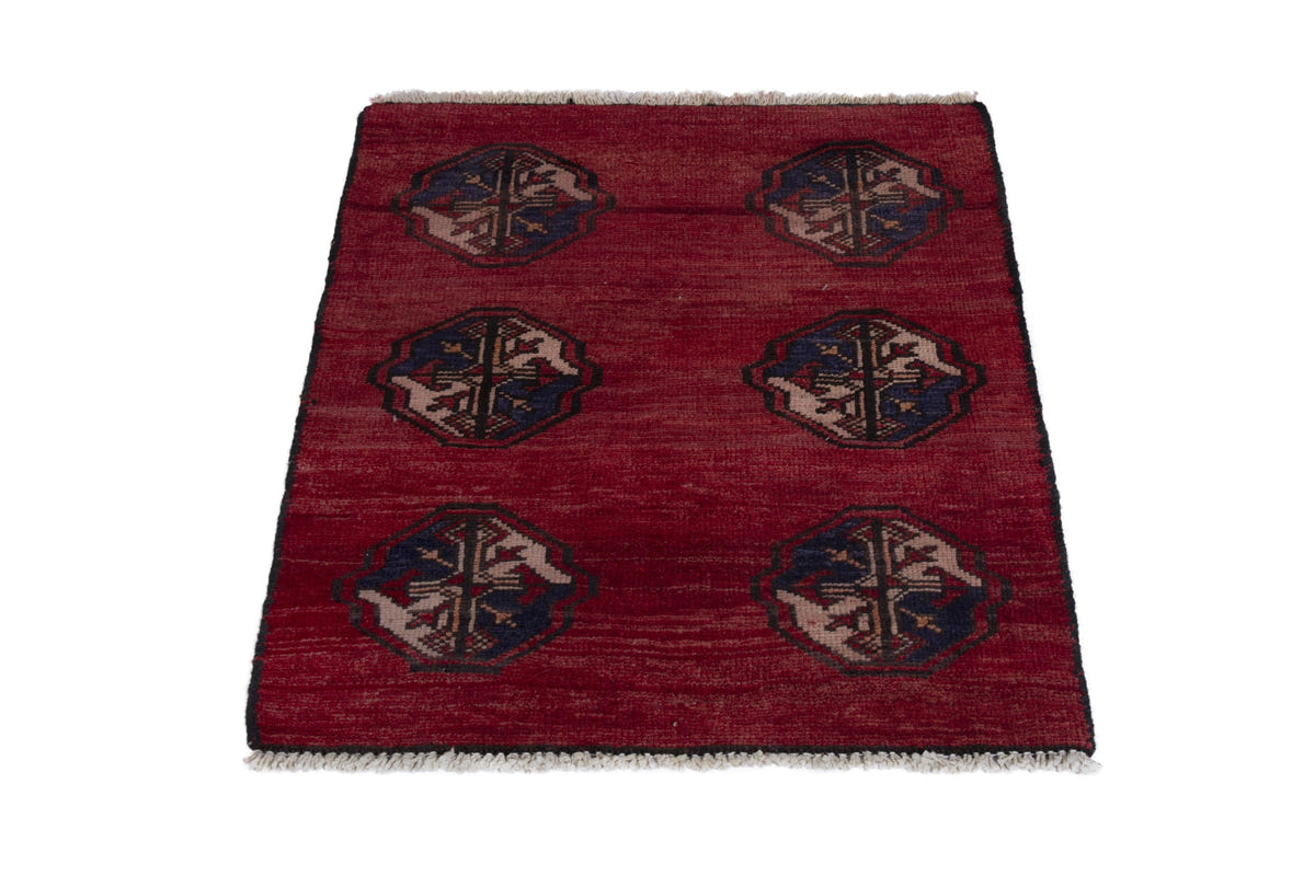 Persian Baluch accent rug in burgundy and navy, view 4 of 9