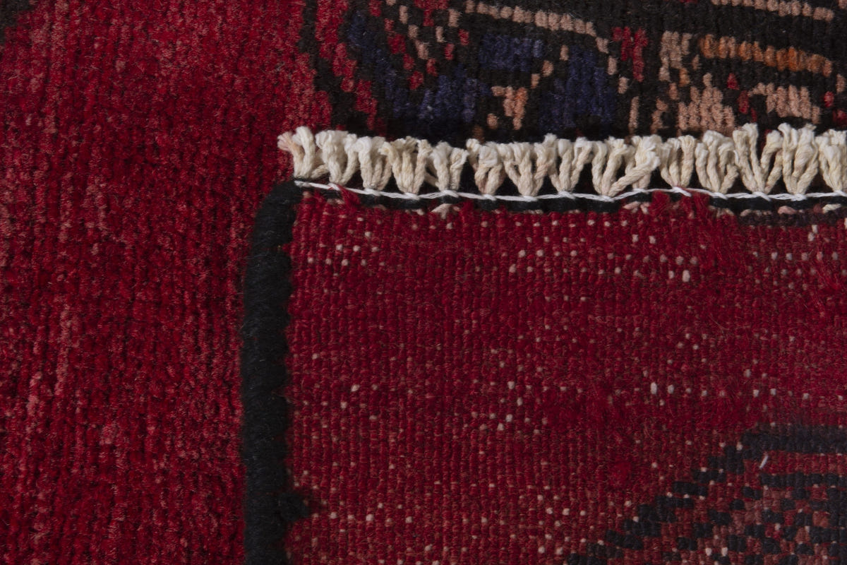 Persian Baluch accent rug in burgundy and navy, view 9 of 9