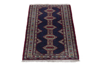 Persian Baluch accent rug in navy and cream, view 3 of 9