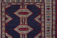 Persian Baluch accent rug in navy and cream, view 8 of 9