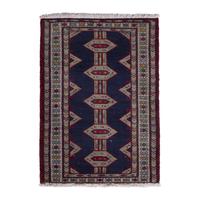 Persian Baluch accent rug in navy and cream, 1'10" x 2'10"