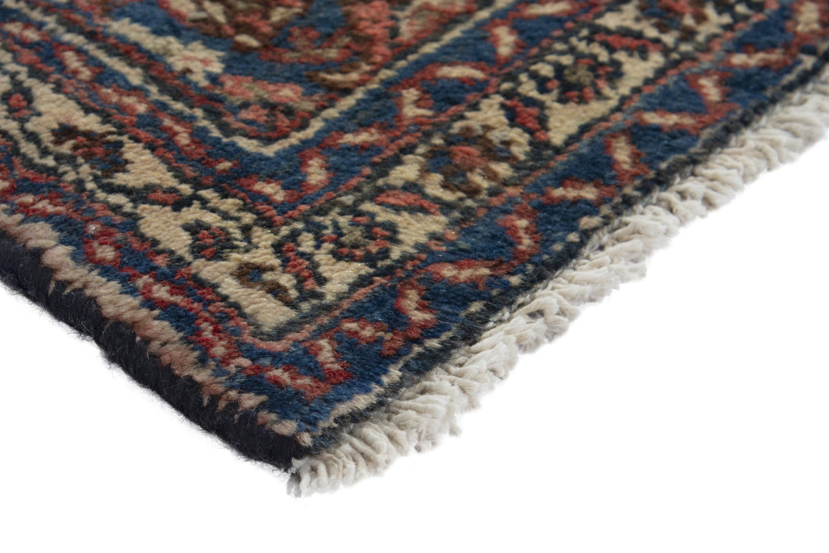 Persian Hamadan accent rug in brick and navy, view 6 of 10