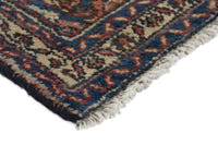 Persian Hamadan accent rug in brick and navy, view 6 of 10