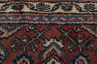 Persian Hamadan accent rug in brick and navy, view 9 of 10