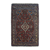 Persian Hamadan accent rug in brick and navy, 1'11" x 3'3"