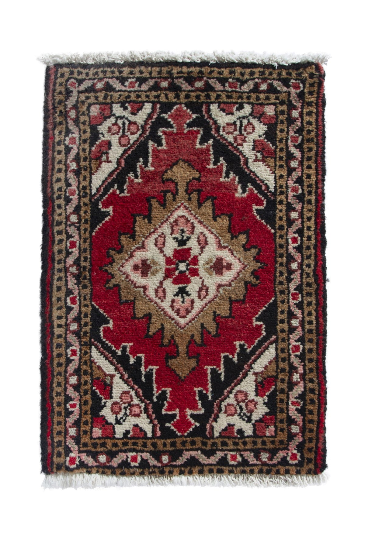 Persian Hamadan accent rug in deep red and black, view 2 of 9