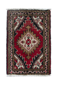 Persian Hamadan accent rug in deep red and black, view 2 of 9