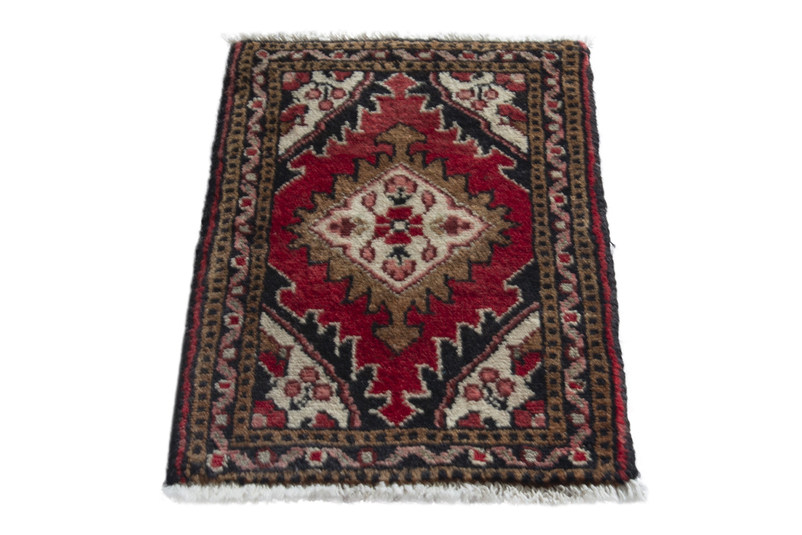 Persian Hamedan accent rug in deep red and black, view 2 of 8