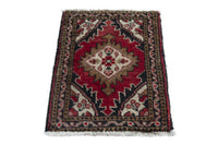 Persian Hamadan accent rug in deep red and black, view 3 of 9