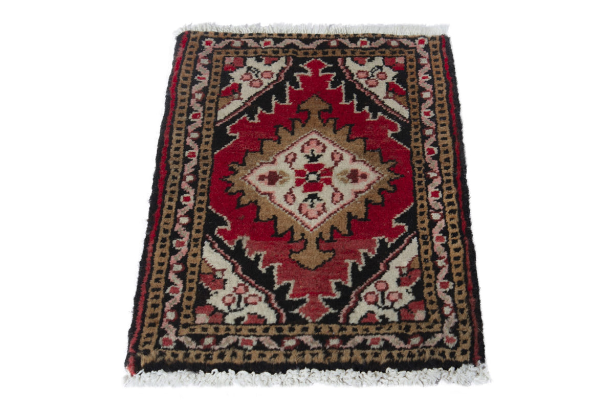 Persian Hamadan accent rug in deep red and black, view 4 of 9