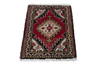 Persian Hamadan accent rug in deep red and black, view 4 of 9