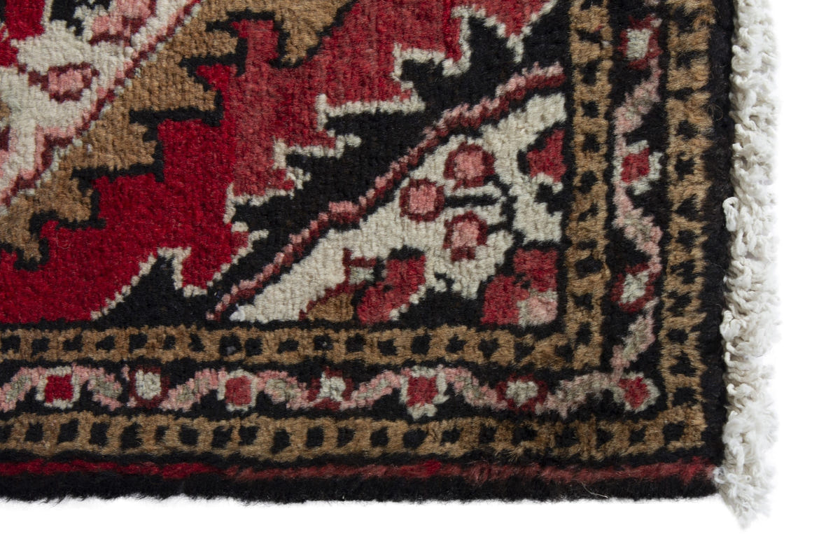 Persian Hamadan accent rug in deep red and black, view 5 of 9