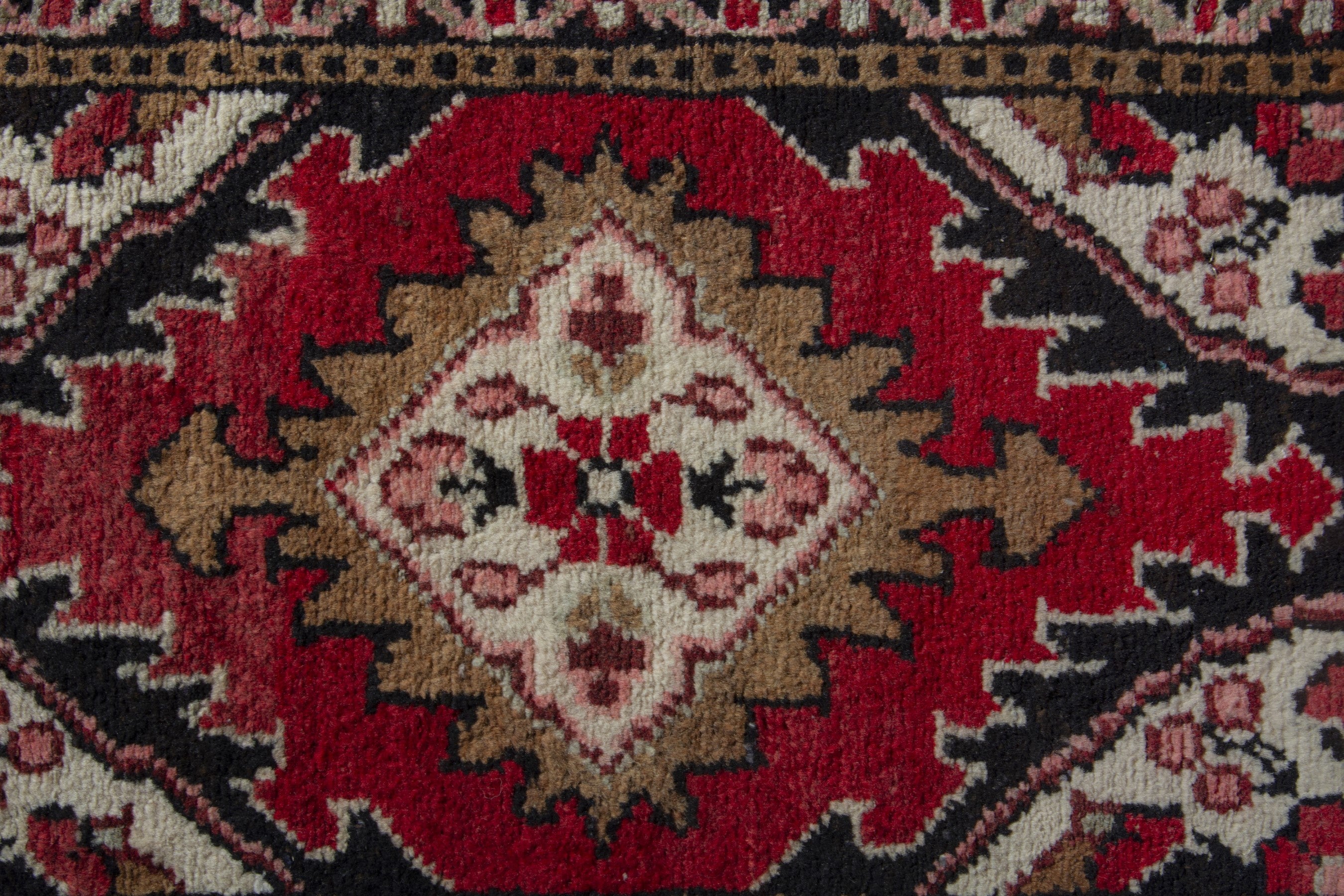 Persian Hamedan accent rug in deep red and black, view 6 of 8