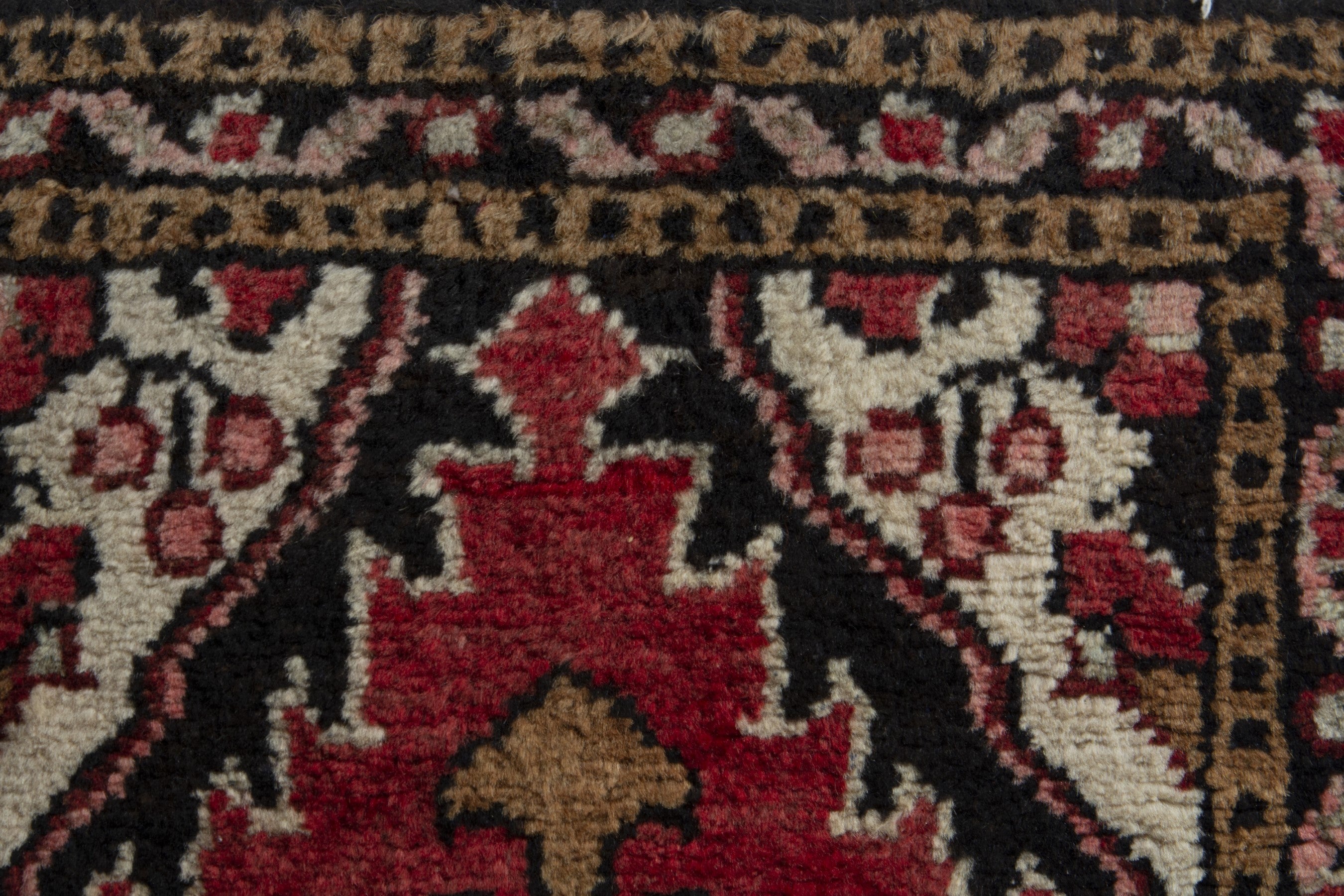 Persian Hamedan accent rug in deep red and black, view 7 of 8