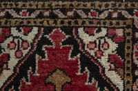 Persian Hamadan accent rug in deep red and black, view 8 of 9