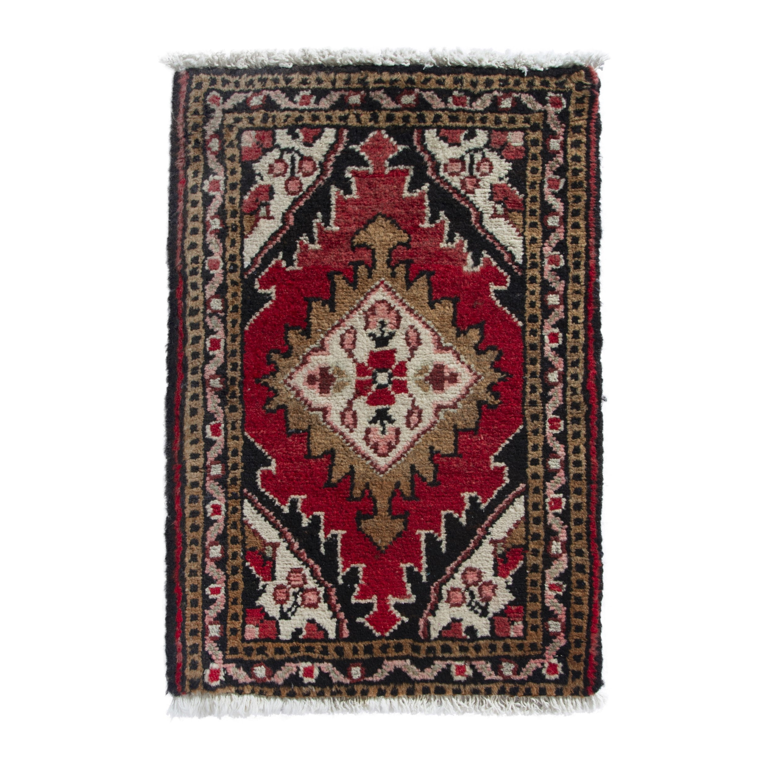 Persian Hamedan accent rug in deep red and black, 1'4" x 2'