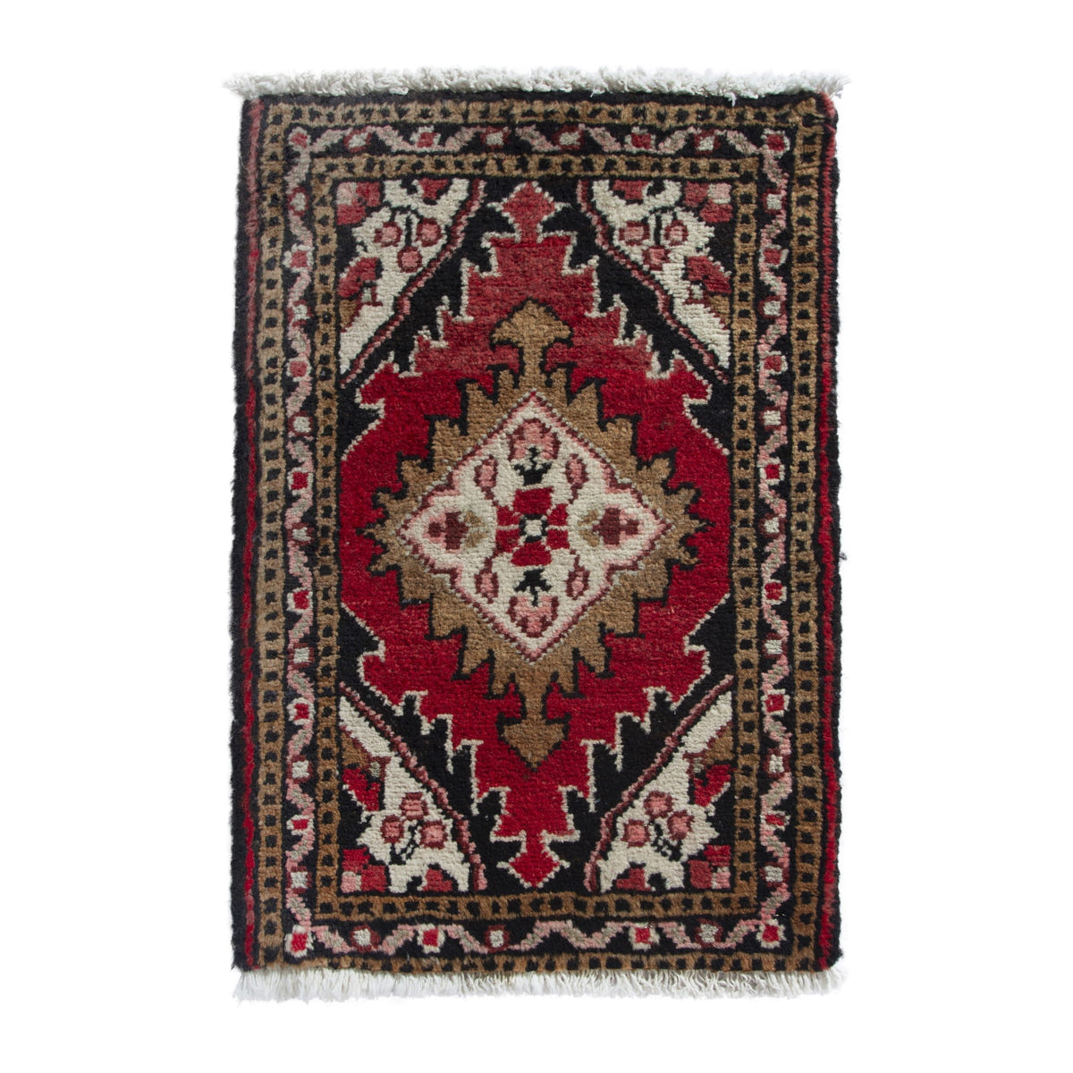 Persian Hamedan accent rug in deep red and black, 1'4" x 2'