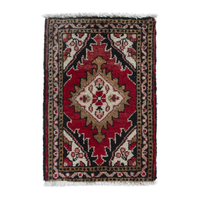 Persian Hamadan accent rug in deep red and black, 1'4" x 2'