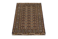 Persian Baluch accent rug in tan and cream, view 3 of 9