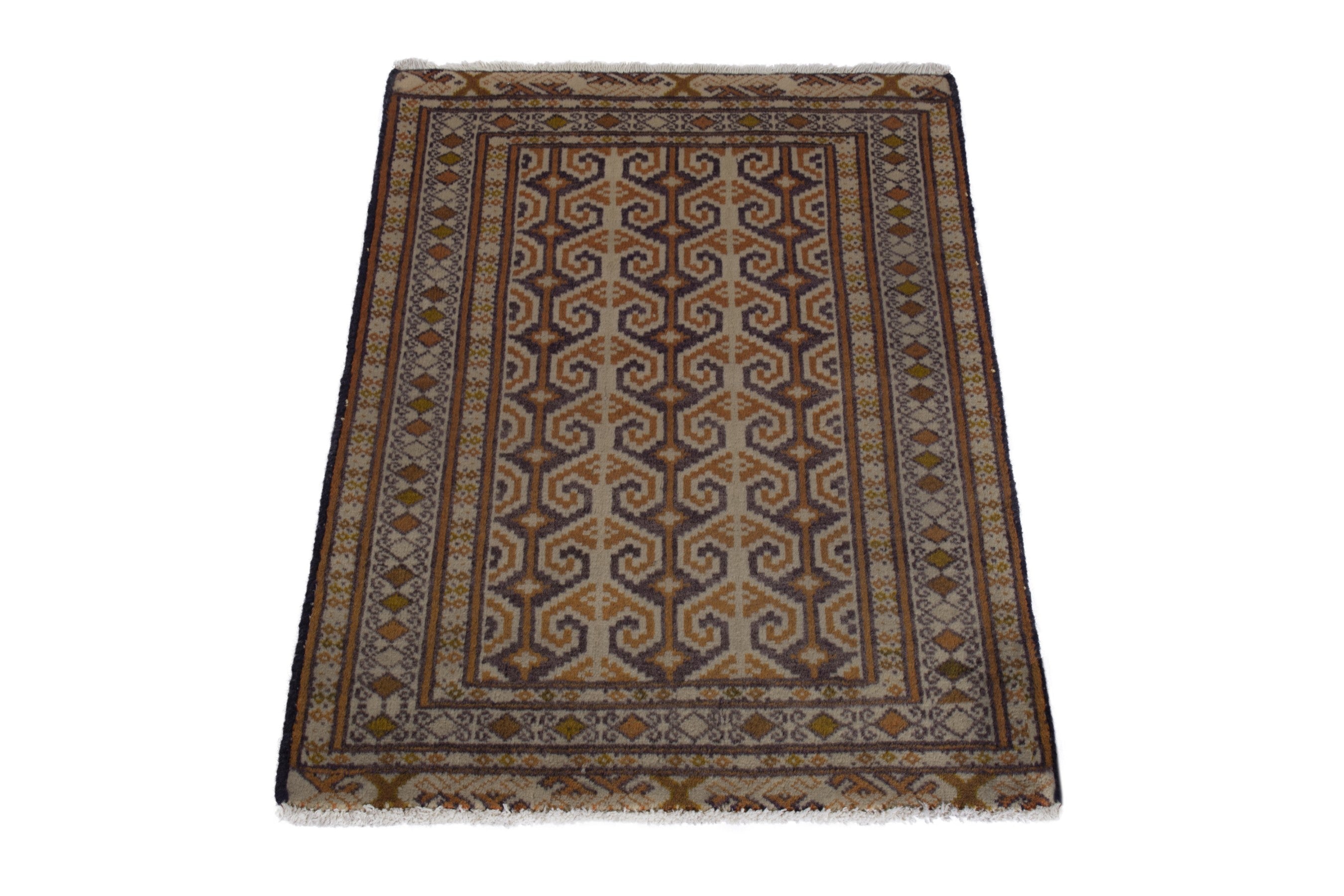 Persian Baluch accent rug in tan and cream, view 3 of 8