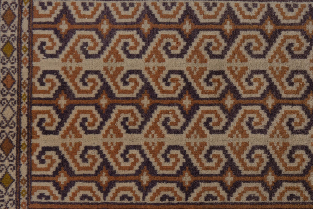 Persian Baluch accent rug in tan and cream, view 7 of 9