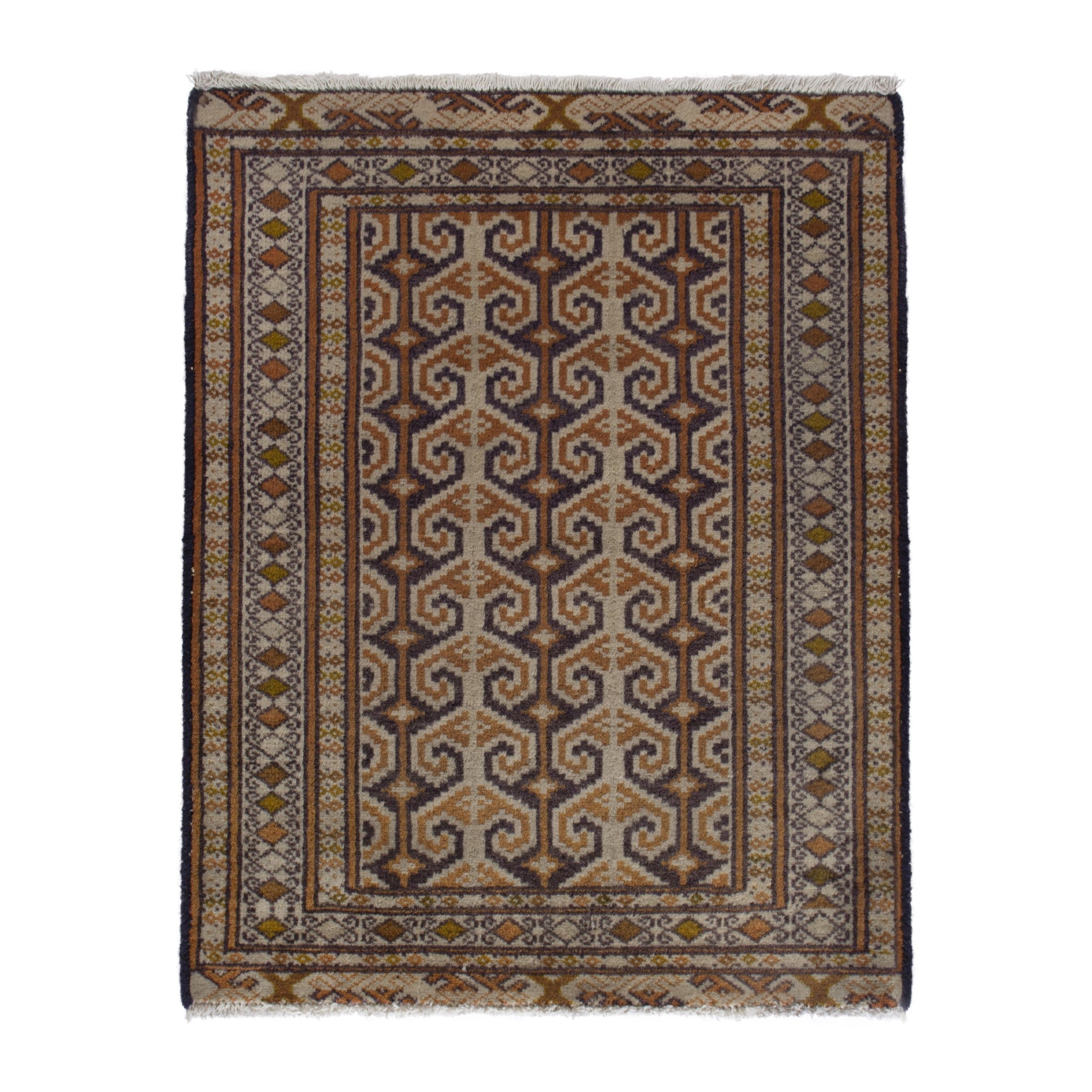 Persian Baluch accent rug in tan and cream, 2'1" x 2'9"