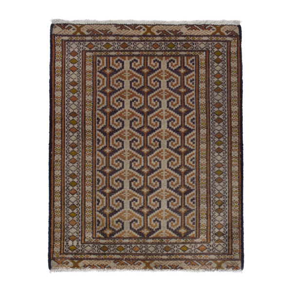Persian Baluch accent rug in tan and cream, 2'1" x 2'9"