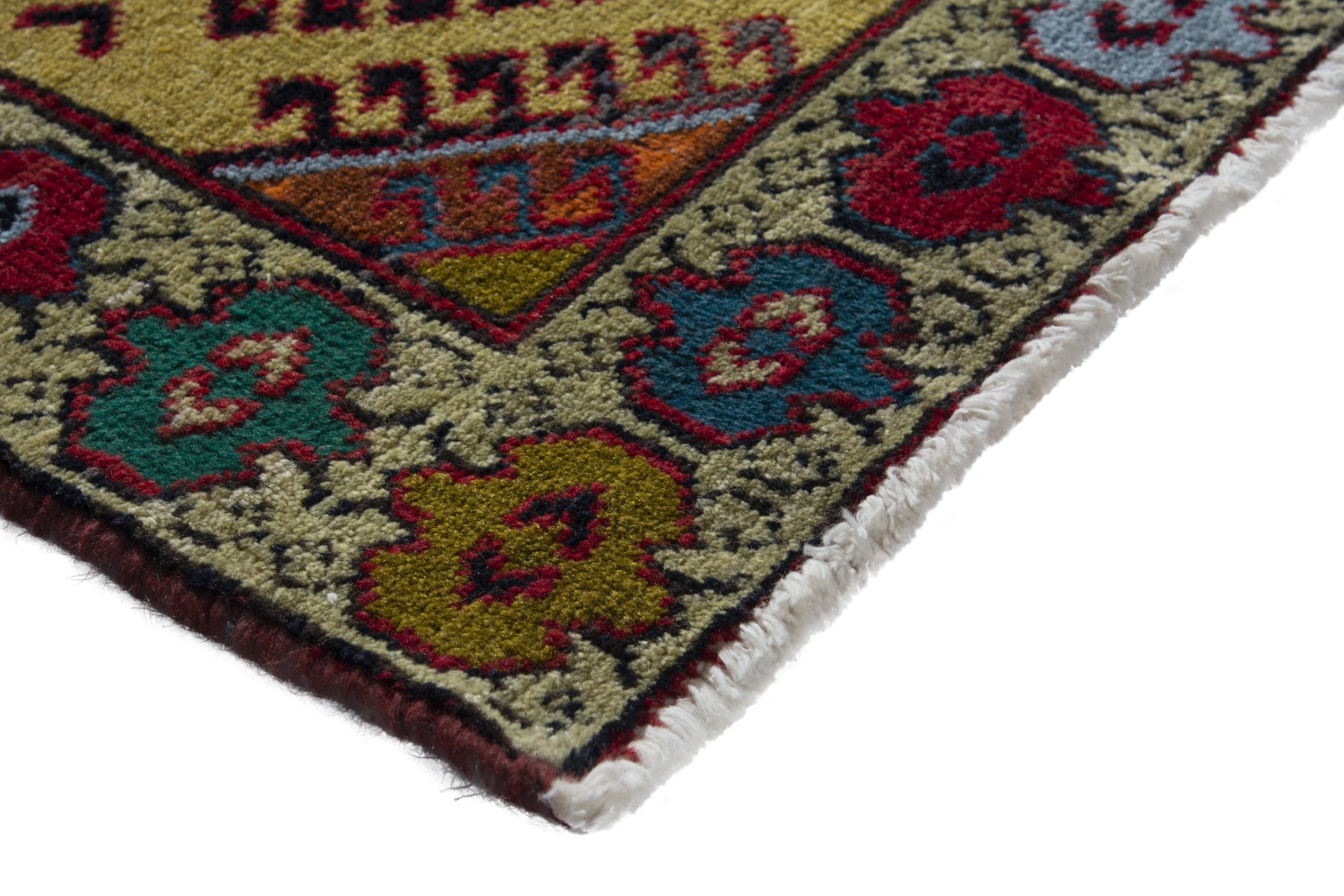 Persian Torkaman accent rug in mustard and cream, view 4 of 9