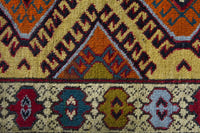 Persian Torkaman accent rug in mustard and cream, view 7 of 10