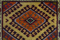 Persian Torkaman accent rug in mustard and cream, view 8 of 10