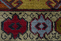 Persian Torkaman accent rug in mustard and cream, view 9 of 10