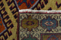 Persian Torkaman accent rug in mustard and cream, view 10 of 10